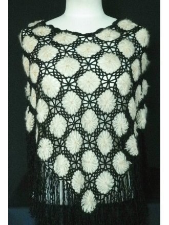 Clearance Black/Beige Acrylic Knit Poncho