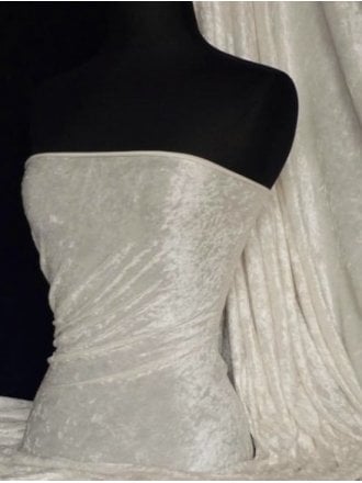 Clearance Crushed Velvet/Velour 4 Way Stretch Fabric- Ivory SQ404 IV