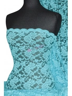 Clearance Lace Rose Design Scalloped 4 Way Stretch Fabric- Minty Blue Q723 MNTBL