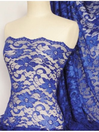 Clearance Lace Scalloped Floral Stretch Lycra Fabric- Royal Blue SQ204 RBL