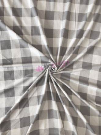 Clearance Loungewear Fleece Light-Weight Stretch Fabric- Grey/White Checks SQ454 GRWHT