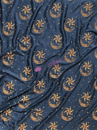 Clearance Paris Mesh Non-Lycra Stretch Light Jersey Fabric- Celestial Sun & Moon Navy SQ638 NYRST
