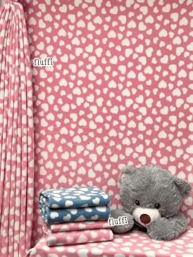 Clearance Polar Fleece Anti Pill Washable Soft Fabric- Baby Pink/White Hearts