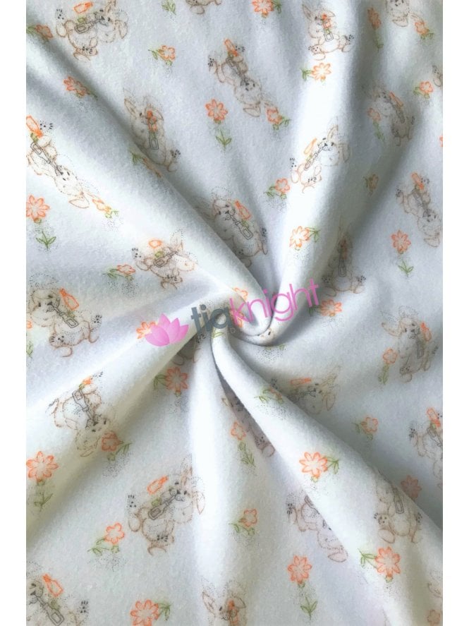 Clearance Polar Fleece Anti Pill Washable Soft Fabric- Easter Bunnies White SQ684 WHT