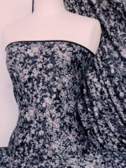 Clearance Viscose Cotton Stretch Lycra Fabric- Black/ Purple Vintage Rose Q1093 BKPPL
