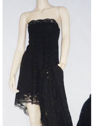 Corded Lace Scalloped 4 Way Stretch Fabric- Black Q1349 BK
