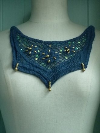 Cotton Beaded Neck Piece- Denim Blue/Gold EM165 DNMBL