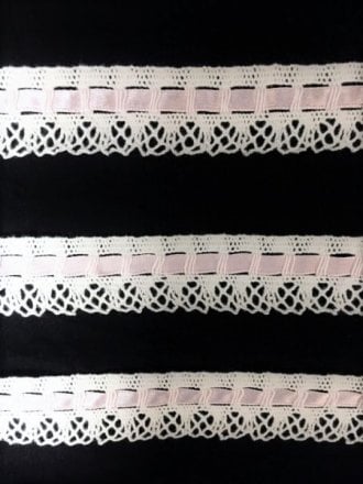 Cotton Crochet Baby Pink Ribbon Trim- White SY136 WHT