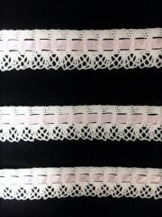 Cotton Crochet Baby Pink Ribbon Trim- White SY136 WHT