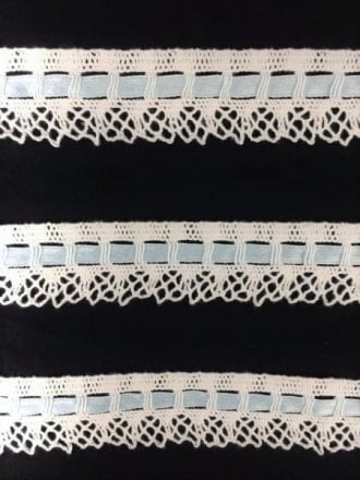 Cotton Crochet Pastel Blue Ribbon Trim- White SY137 PBLWHT