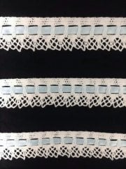 Cotton Crochet Pastel Blue Ribbon Trim- White SY137 PBLWHT