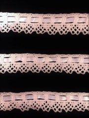 Cotton Crochet White Ribbon Trim- Baby Pink SY135 BPNWHT