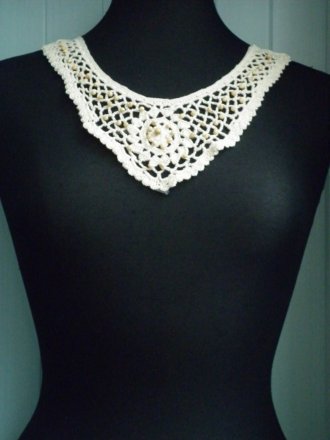 Cotton Crochet Wooden Beaded Neck Piece- Cream EM164 CRM