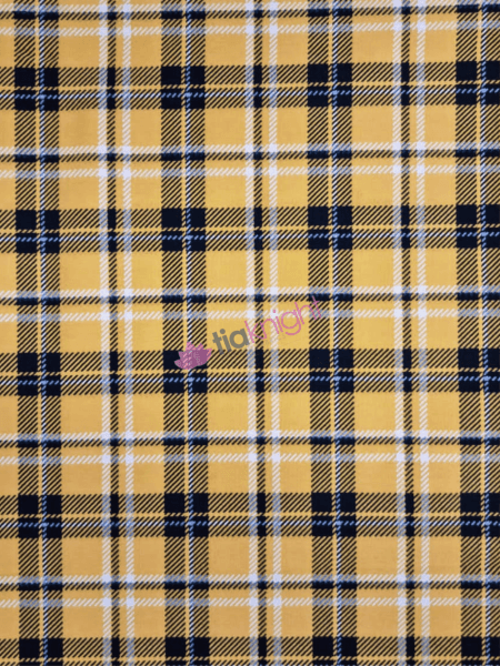 Cotton Lycra Jersey 4 Way Stretch Fabric- Tartan Sunflower Yellow SQ556 YL