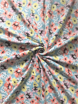 Cotton Lycra Jersey 4 Way Stretch Fabric- Pastel Poppies SQ731 MLT