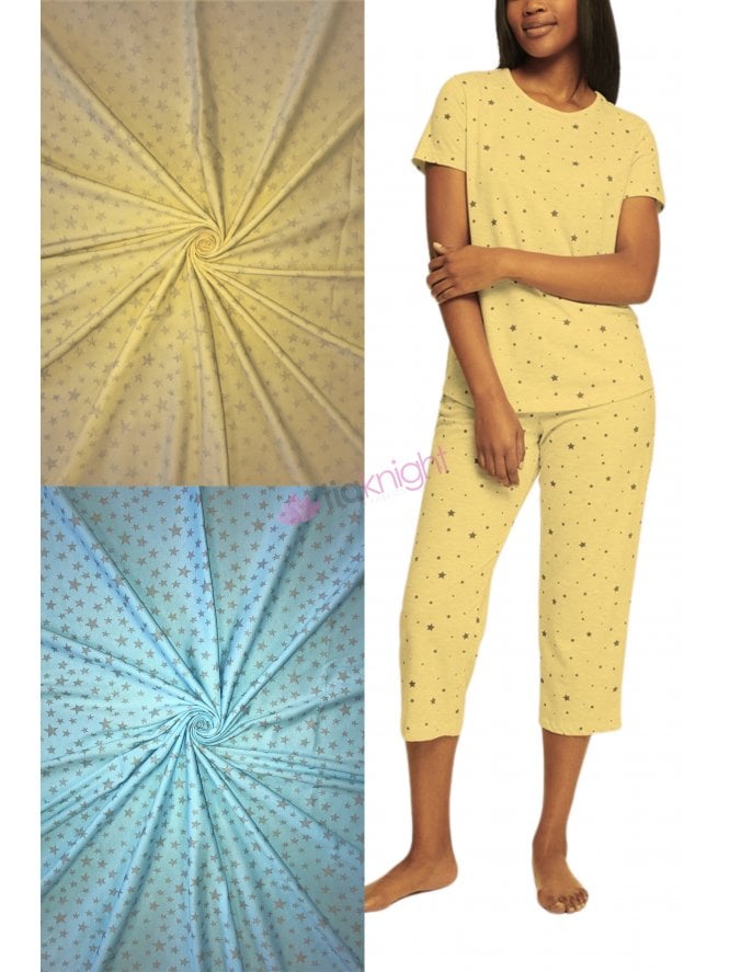 Cotton Lycra Jersey 4 Way Stretch Fabric- Subtle Foil Stars SQ528