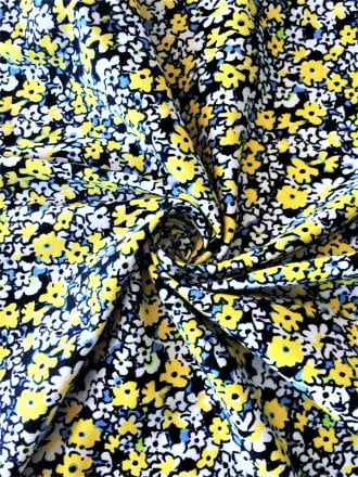 Cotton Lycra Jersey 4 Way Stretch Fabric - Yellow Florals SQ258 YLWH
