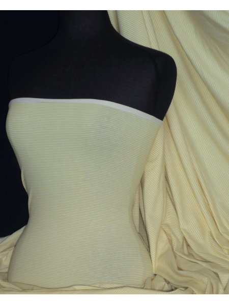 Yellow/White Horizontal Pinstripe Cotton Lycra Jersey 4 Way Stretch Fabric