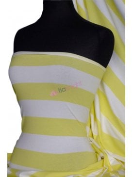 Cotton Lycra Jersey 4 Way Stretch Fabric- Yellow/White Horizontal Stripe Q1243 YLWHT