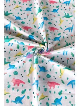 Cotton Lycra Jersey 4 Way Stretch Oeko-Tex 100 Fabric- Baby Dinosaurs SQ778 WHTMLT
