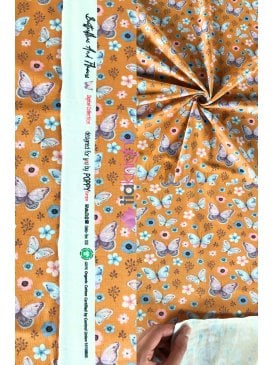 Cotton Lycra Jersey 4 Way Stretch Oeko-Tex 100 Fabric- Butterflies Mustard/Multi SQ771 MST