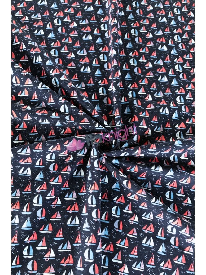 Cotton Lycra Jersey 4 Way Stretch Oeko-Tex 100 Fabric- Sailing Boats SQ776 NYMLT