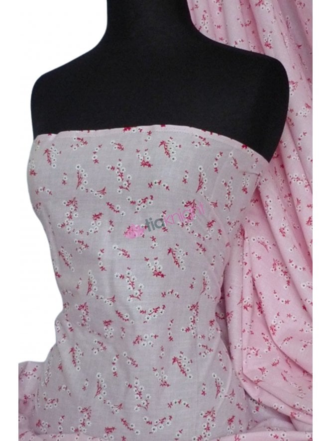 Cotton Poplin Ditsy Floral Non-Stretch Material- Clair Pink Q625 PN