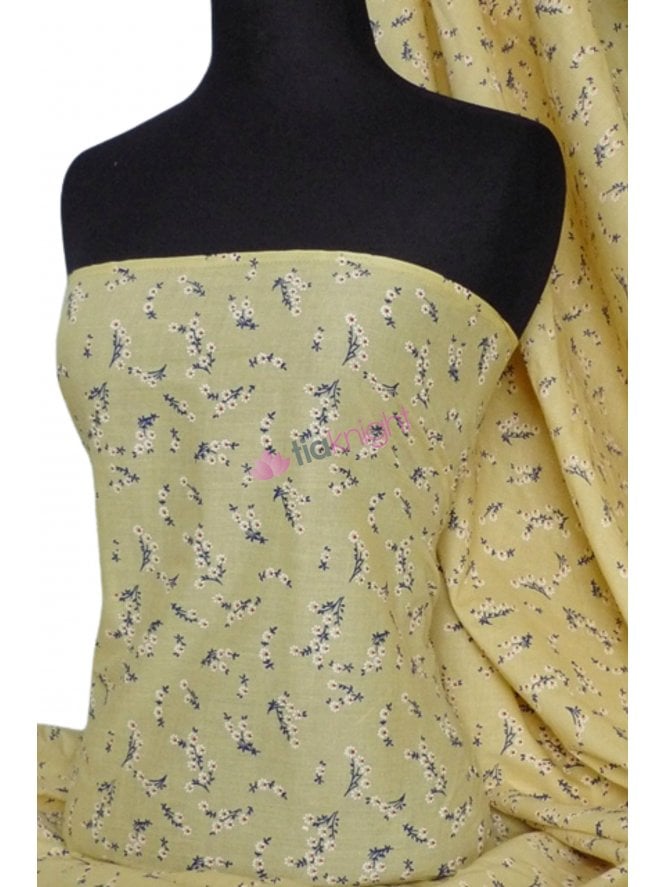 Cotton Poplin Ditsy Floral Non-Stretch Material- Clair Yellow/Navy Q625 YL