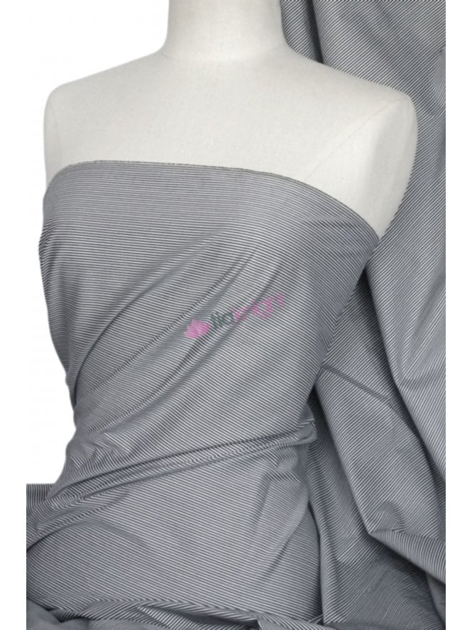 Cotton Poplin Material- Black/White Vertical Stripes Q980 BKWHT