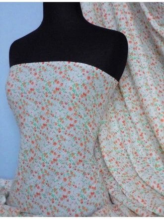 Cotton Poplin Non-Stretch Material- Peach Ditsy Floral Q624 PCH
