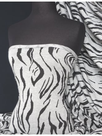 Cotton Viscose Tiger Print Stretch Fabric- Marl Grey/ Black TK14 MGRBK