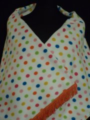 Cream/ Multi-Coloured Polka Dots Polar Fleece Shawl With Tassel Trim