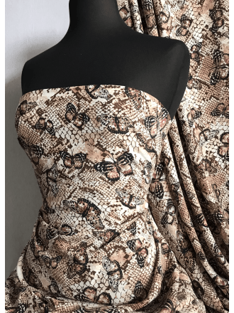 Crepe Blouse/Dress Fabric- Butterfly Sanctuary SQ370 BRN