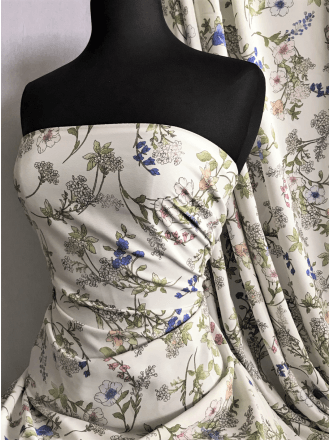 Crepe Blouse/Dress Fabric- Hampshire Gardens Ivory/Multi SQ367 IVMLT