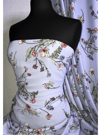 Crepe Blouse/Dress Fabric- Periwinkle Blue/Multi Florals SQ369 BLMLT