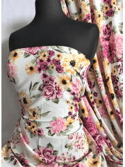Crepe Blouse/Dress Fabric- Pink/Yellow Carnation SQ368 IVMLT