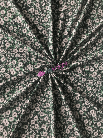 Crepe Blouse/Dress Fabric- Sage/Powder Pink Daises CRP12 SGPN