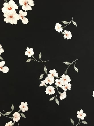 Crepe Blouse Fabric- Black/ Ivory Blossoms CRP3 BKIV