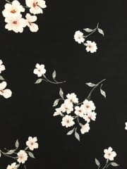 Crepe Blouse Fabric- Black/ Ivory Blossoms CRP3 BKIV