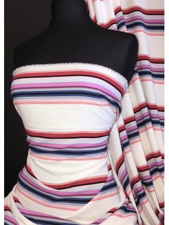 Crepe Blouse Fabric- Carnival Stripes CRP8 WHTMLT