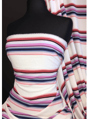 Crepe Blouse Fabric- Carnival Stripes CRP8 WHTMLT