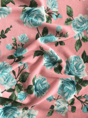 Crepe Stretch Dressmaking Fabric- Pink/Blue Rose SQ692 PNBL