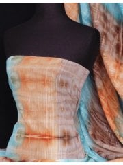 Crinkle Chiffon Soft Touch Sheer Tie-Dye Material - Blue/Orange Q1048 BLMLT