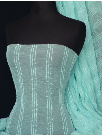 Crinkle Mesh Sequins Stretch Fabric- Aqua Blue Q340 AQBL