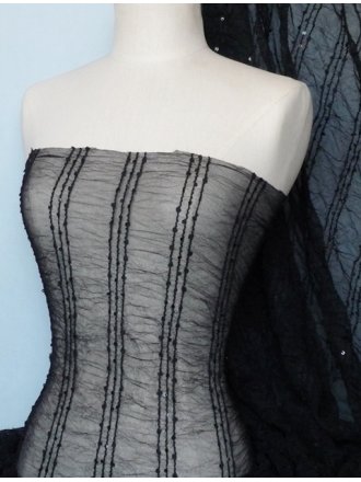 Crinkle Mesh Sequins Stretch Fabric- Black Q340 BK