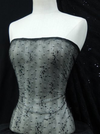 Crinkle Net Sequin Stretch Polyester Material- Black SQ63 BK