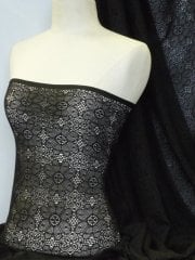 Crochet Knit Lace Stretch Fabric- Black Daisy Q875 BK SL