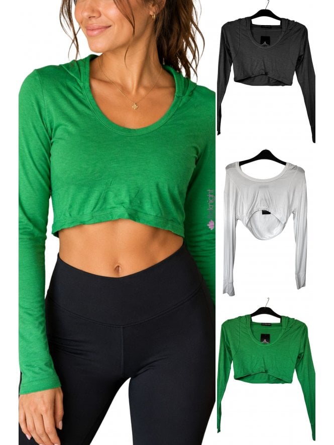 Cropped Hoodie Long Sleeve Top