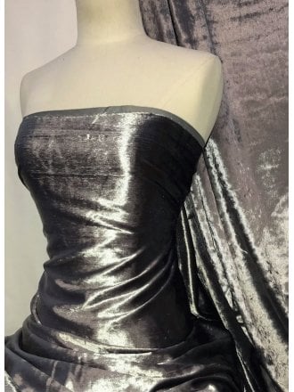 Crushed (Satin Look) Glitz Velour/Velvet Woven Interior Fabric- Metal Grey SQ269 MTGR