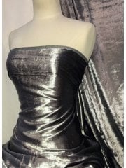 Crushed (Satin Look) Glitz Velour/Velvet Woven Interior Fabric- Metal Grey SQ269 MTGR